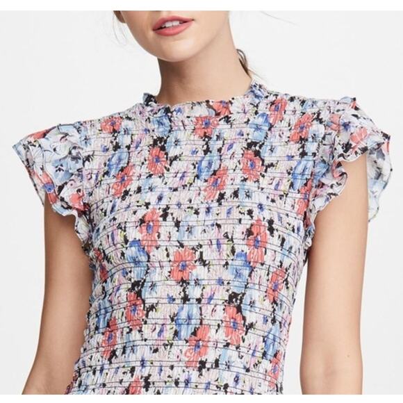 Veronica Beard Cici Mini Dress US 6 Colorful Floral Smocked Ruffle Celeb Style - Picture 10 of 12